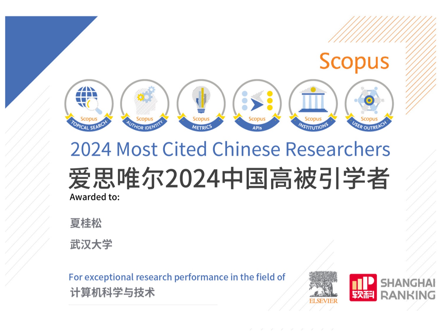 公司夏桂松、何发智教授连续5年入选爱思唯尔“中国高被引学者”榜单